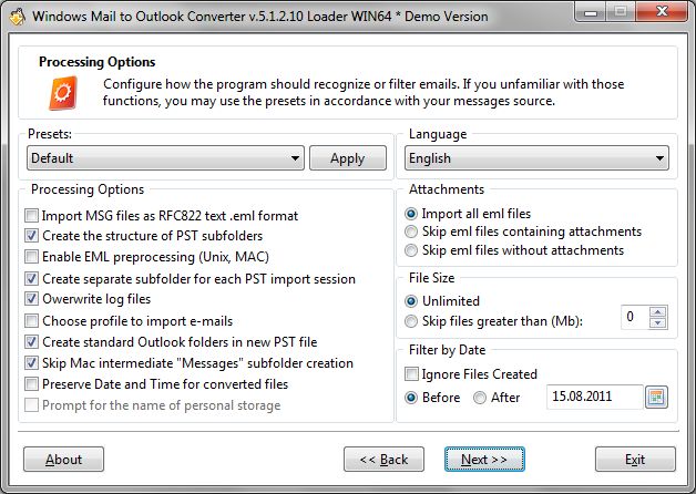 Configure options